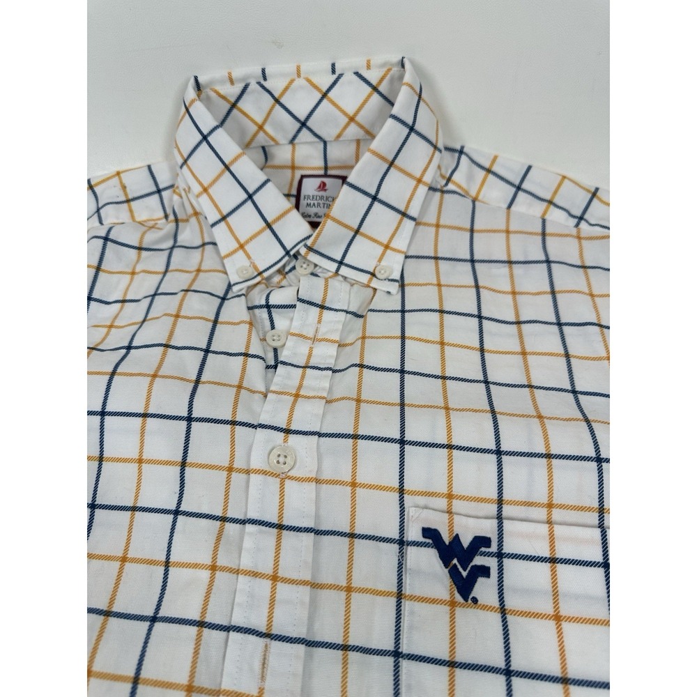 Frederick Martin WVU Mountaineers Button Down Shirt Men's Size L 41-42 Blue Gold - Picture 2 of 5